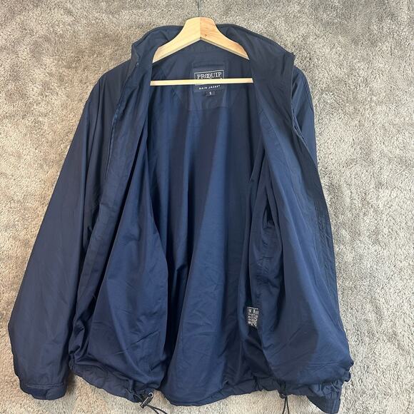Proquip Navy Blue Golf Rain Jacket Full Zip Men's S Small Silk Touch Teflon - Picture 3 of 14